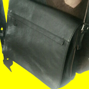 ARTISAN Black Genuine Leather Messenger Bag, 12" x 4" x 17"